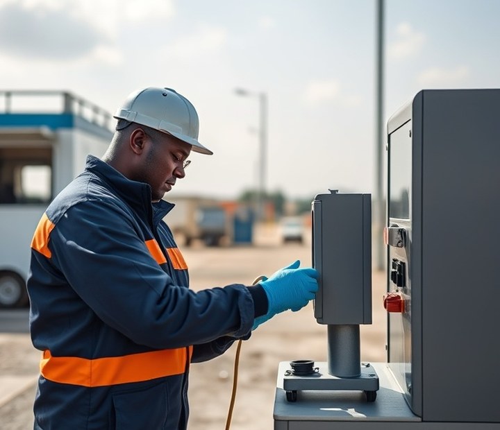 Technician carrying out maintenance on a self-service terminal